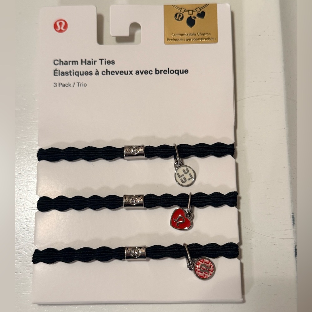 NWT Lululemon Hair Ties With Charms Black/Silver